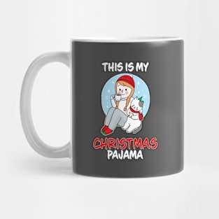 This Is My Christmas Pajama Girl Drikning Coffee With Cat Family Matching Christmas Pajama Costume Gift Mug